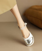 Classy Beige Buckle Strap Chunky Heel Sandals