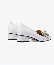 Load image into Gallery viewer, Classy Beige Floral Faux Leather Chunky Heel