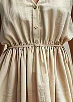 Classy Beige V Neck Wrinkled Linen Dresses Sleeveless