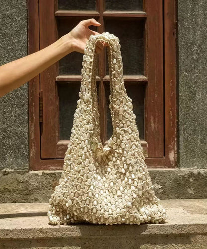 Classy Beige Weave Shell Cut Out Shoulder Bag