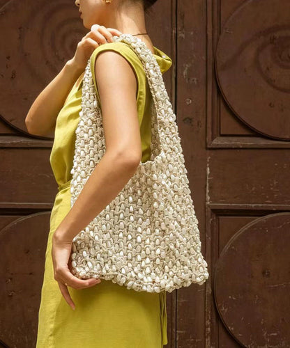 Classy Beige Weave Shell Cut Out Shoulder Bag