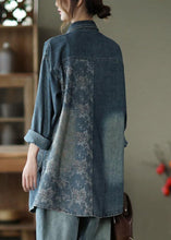 Load image into Gallery viewer, Classy Big Flower Print Patchwork Blouse Tops Denim Jacket