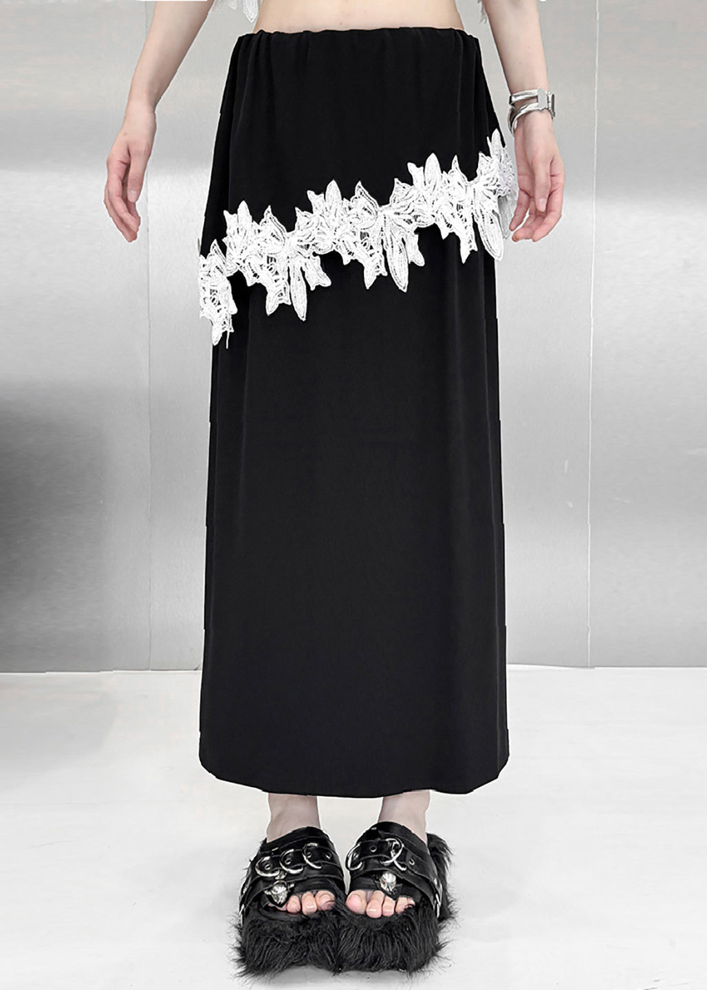 Classy Black Asymmetrical Patchwork Lace Two Pieces Set Summer