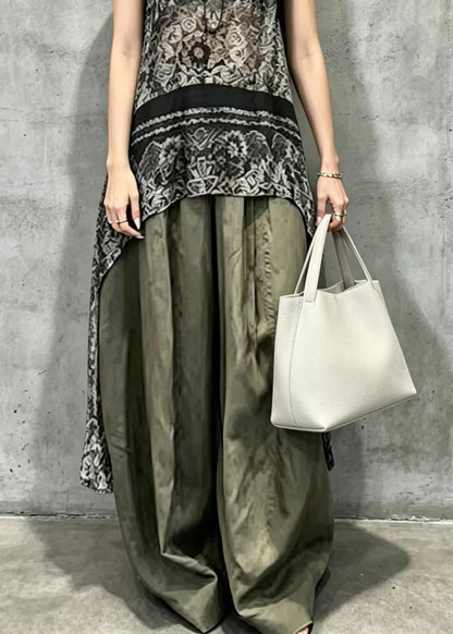 Classy Black Asymmetrical Print Top And Wide Leg Pants Two Pieces Set Sleeveless