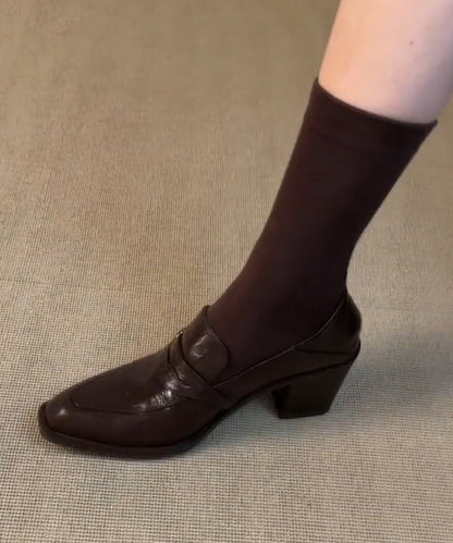 Classy Black Cowhide Leather Splicing Chunky Loafers