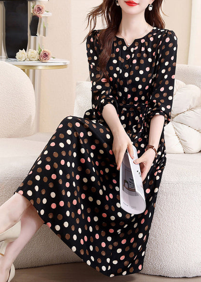 Classy Black Dot Print Tunic Maxi Dress Fall