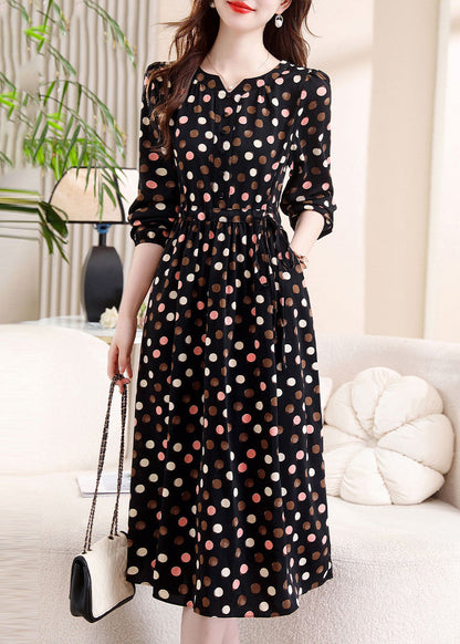 Classy Black Dot Print Tunic Maxi Dress Fall