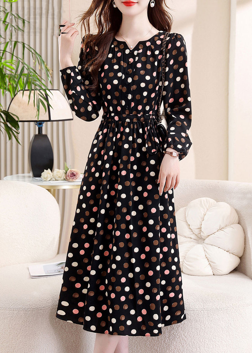 Classy Black Dot Print Tunic Maxi Dress Fall