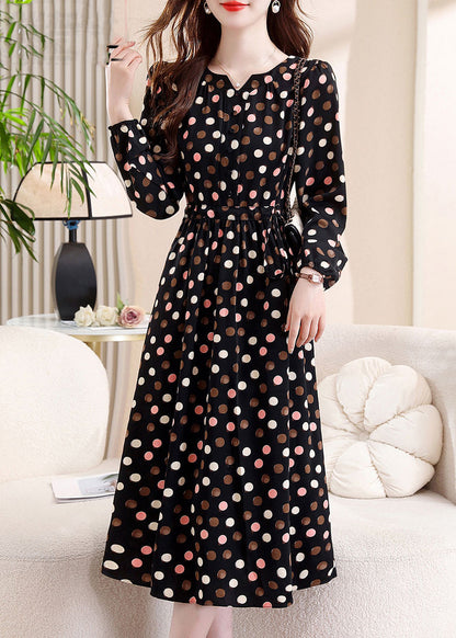 Classy Black Dot Print Tunic Maxi Dress Fall