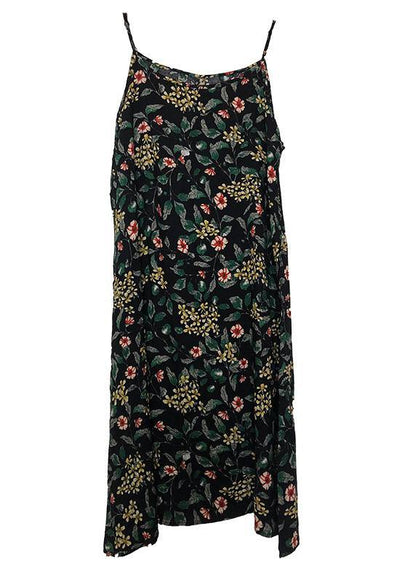 Classy Black Geometric A Line camisole Cotton Spaghetti Strap Dress - SooLinen