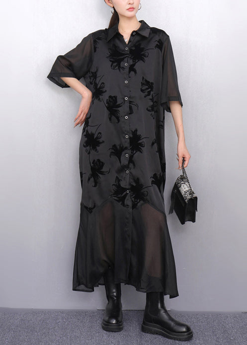 Classy Black Jacquard Patchwork Chiffon Maxi Dresses Summer