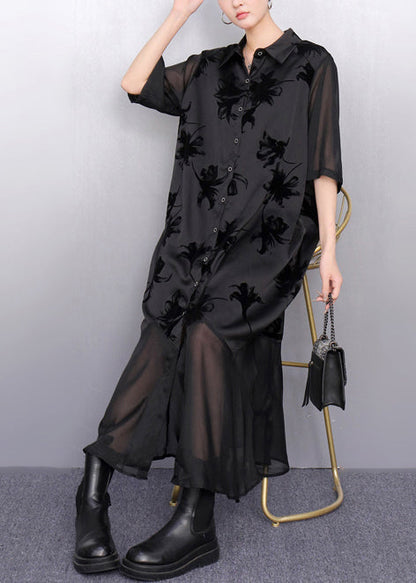 Classy Black Jacquard Patchwork Chiffon Maxi Dresses Summer