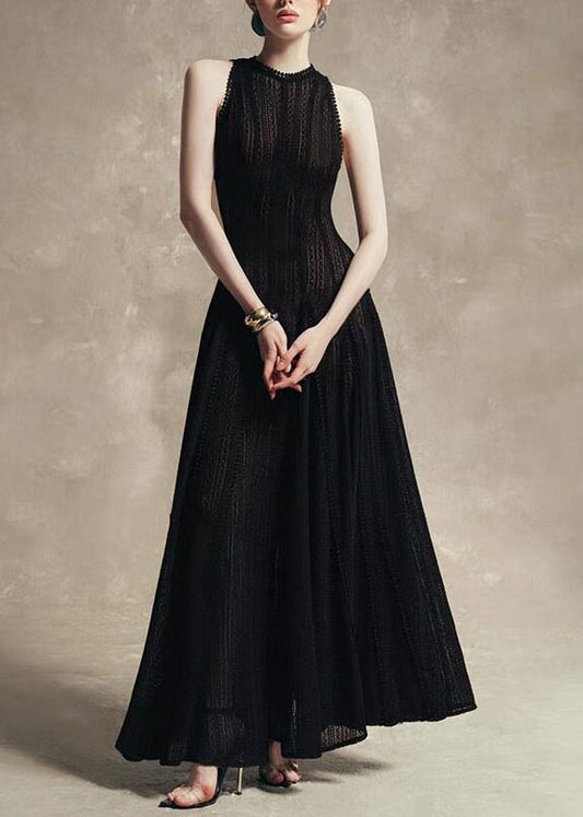 Classy Black O Neck Exra Large Hem Lace Ankle Dress Sleeveless