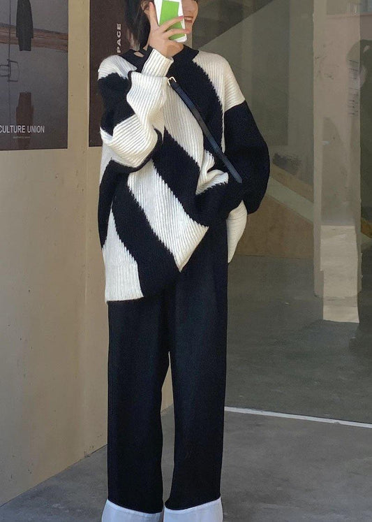 Classy Black O-Neck Loose Fall Winter Sweater - SooLinen