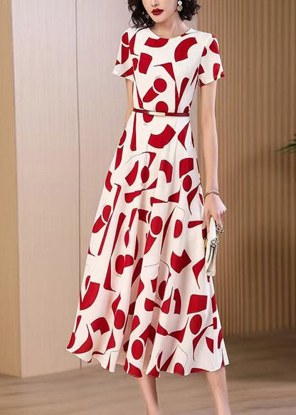 Classy Black O Neck Print Chiffon Dresses Summer