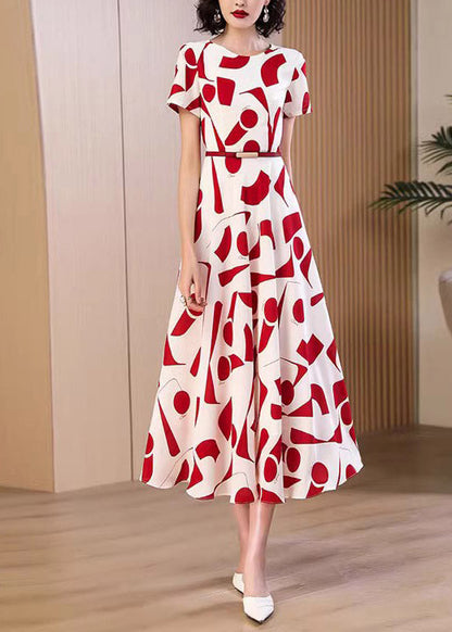 Classy Black O Neck Print Chiffon Dresses Summer