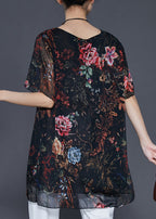 Classy Black Oversized Print Silk Tanks Summer