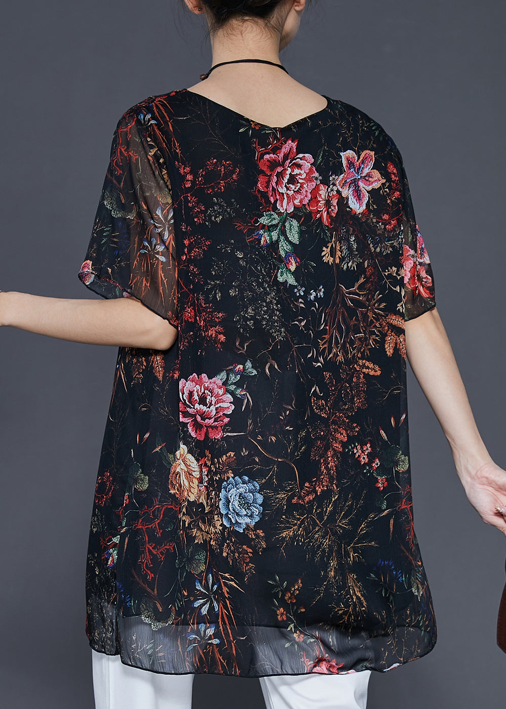 Classy Black Oversized Print Silk Tanks Summer