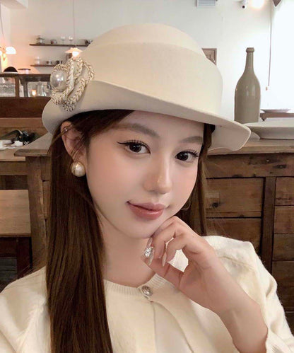 Classy Black Pearl Floral Woolen Cloche Hat