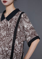 Classy Black Peter Pan Collar Print Chiffon Shirt Top Summer