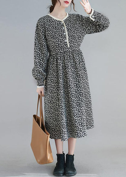 Classy Black Print Clothes Women O Neck Robe Spring Dresses - SooLinen