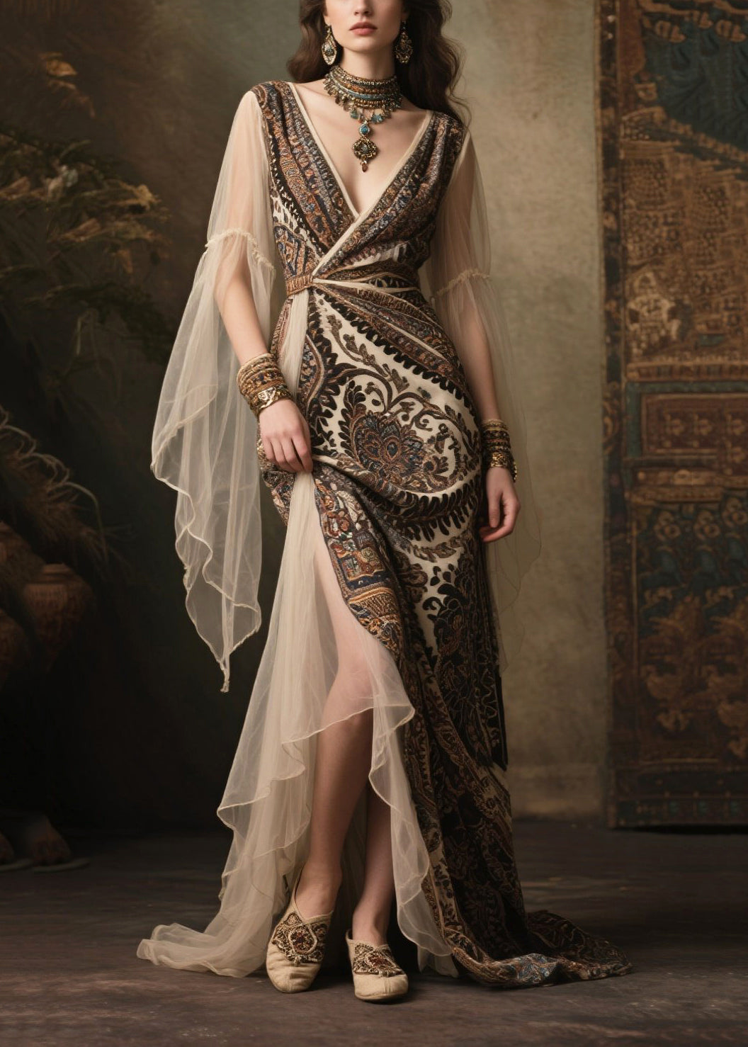 Classy Black Print Exra Large Hem Patchwork Tulle Long Dress Summer