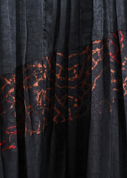 Luxy Silk Maxi Dresses Black Pleated Low High Patchwork Dress - SooLinen