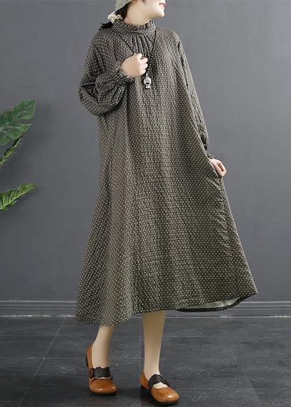 Classy Black Print Stand Collar Robes Dresses - SooLinen