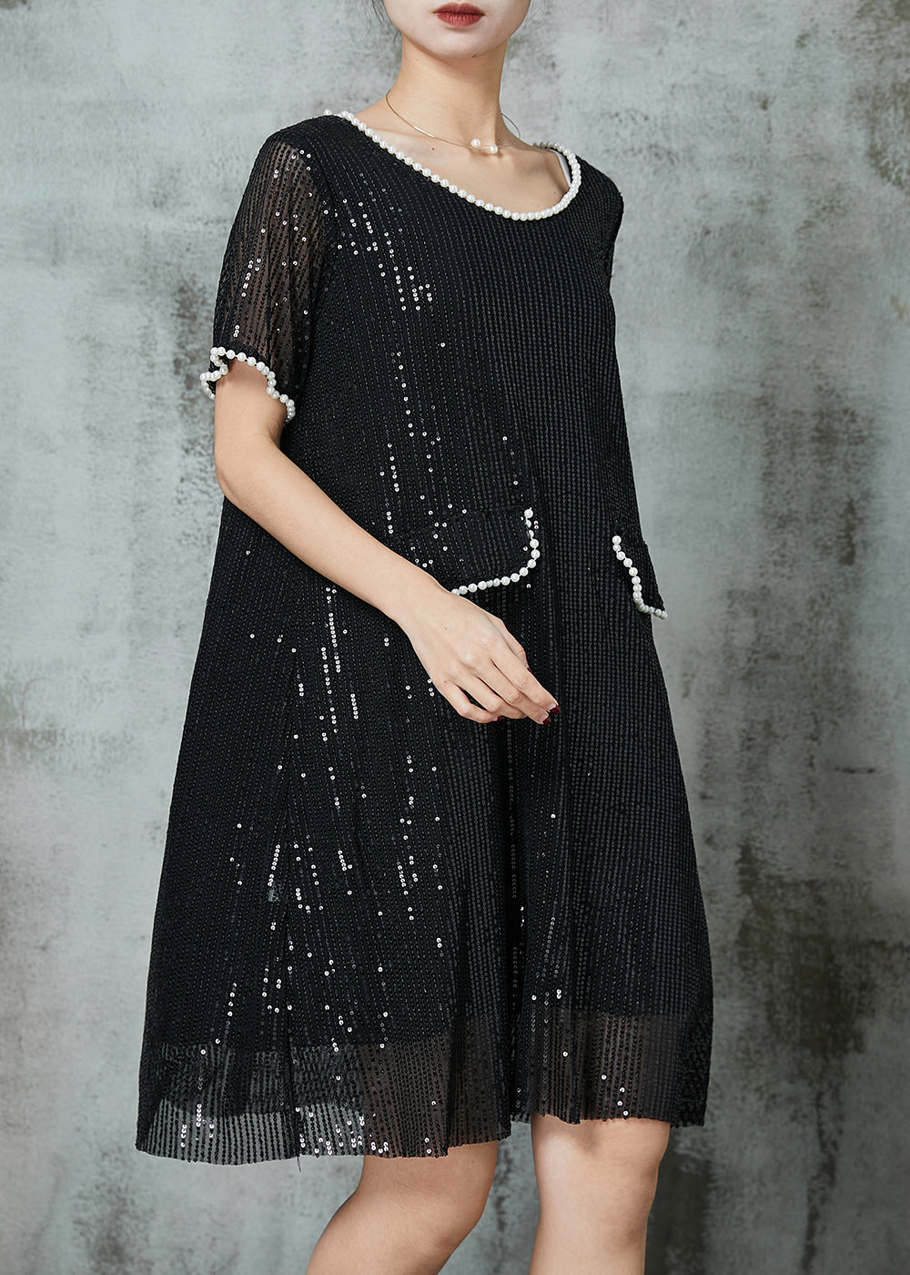 Classy Black Sequins Nail Bead Dance Dress Summer