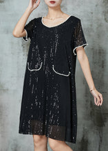 Load image into Gallery viewer, Classy Black Sequins Nail Bead Dance Dress Summer