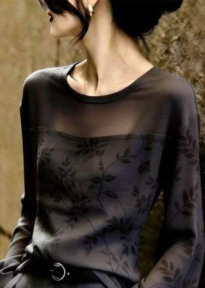 Classy Black Tulle Patchwork Top Fall