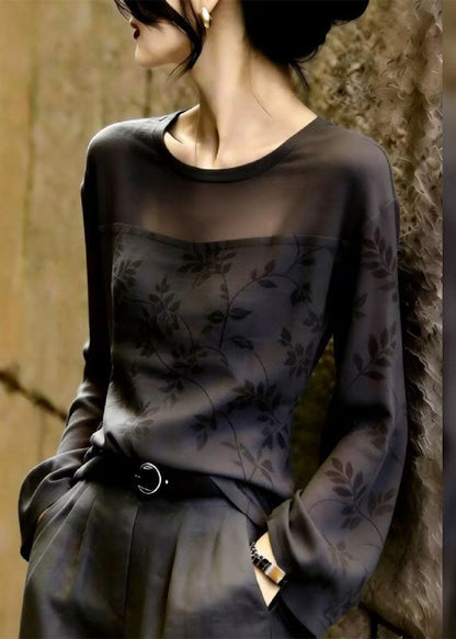 Classy Black Tulle Patchwork Top Fall