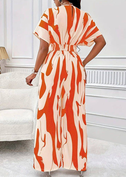 Classy Black V Neck Print High Waist Jumpsuits Summer