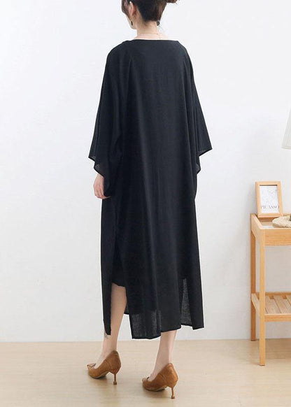 Classy Black side Open Cotton Dress long Shirts Fall Dress - SooLinen