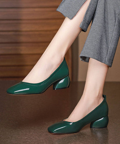 Classy Blackish Green Cowhide Leather Chunky Shoes