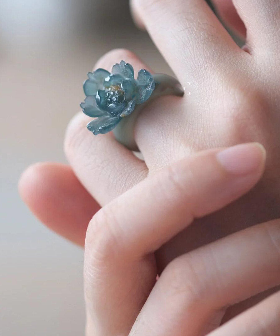 Classy Blue Alloy Ice Seed Lotus Rings