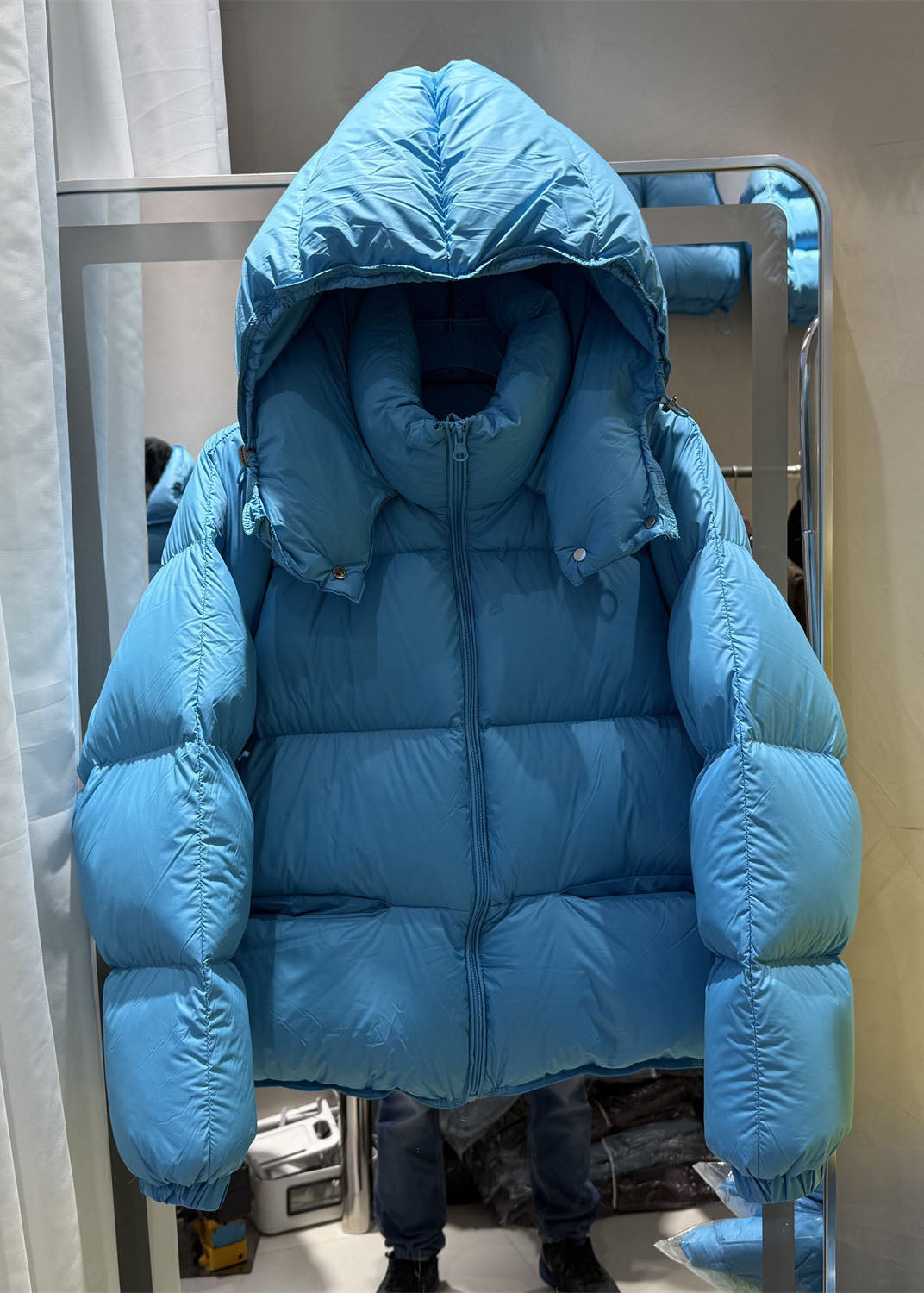 Classy Blue Hooded Oversized Duck Down Down Coat Winter