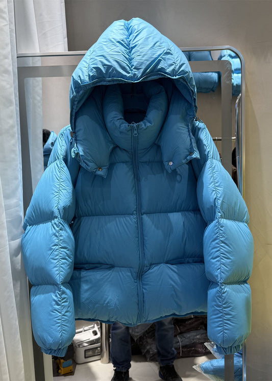 Classy Blue Hooded Oversized Duck Down Down Coat Winter