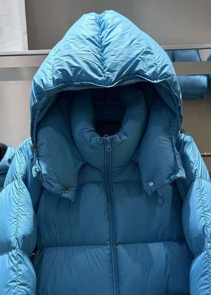 Classy Blue Hooded Oversized Duck Down Down Coat Winter
