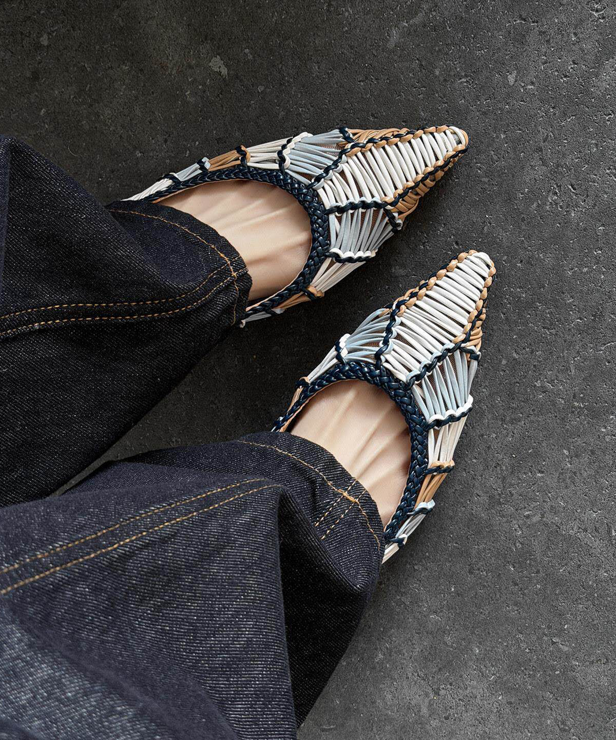Classy Blue Knit Fabric Splicing High Heel Sandals Pointed Toe