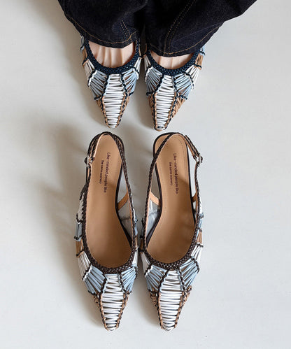 Classy Blue Knit Fabric Splicing High Heel Sandals Pointed Toe