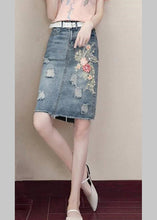 Load image into Gallery viewer, Classy Blue Pockets Nail Bead Hole Sashes Denim Skirts Summe