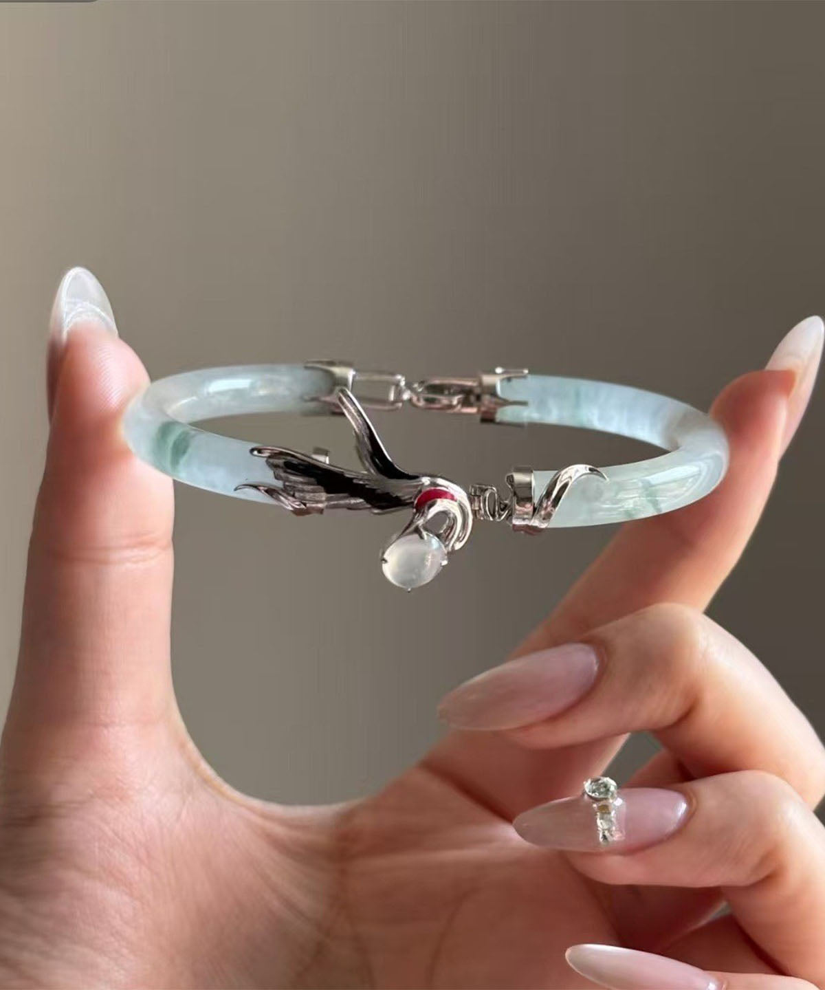 Classy Blue Sterling Silver Chalcedony Crane Charm Bracelet