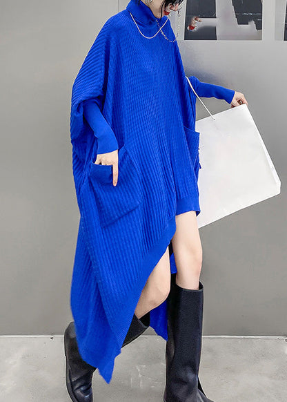 Classy Blue Turtleneck Cozy Knit Long Sweater Winter