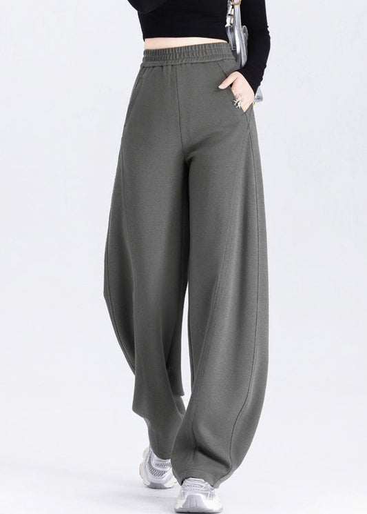 Classy Brown Elastic Waist Cotton Straight Pants Spring