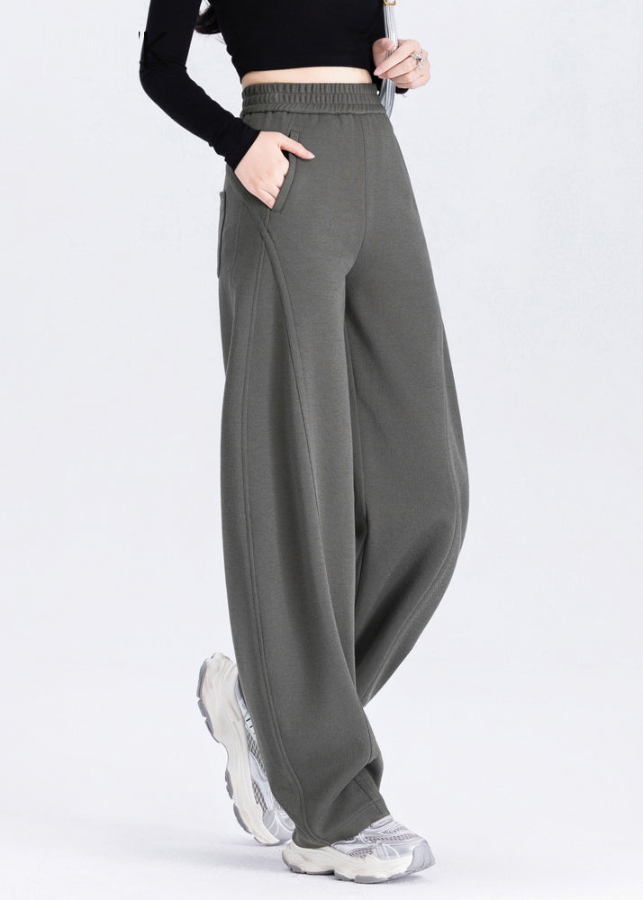 Classy Brown Elastic Waist Cotton Straight Pants Spring