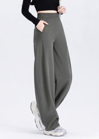 Classy Brown Elastic Waist Cotton Straight Pants Spring