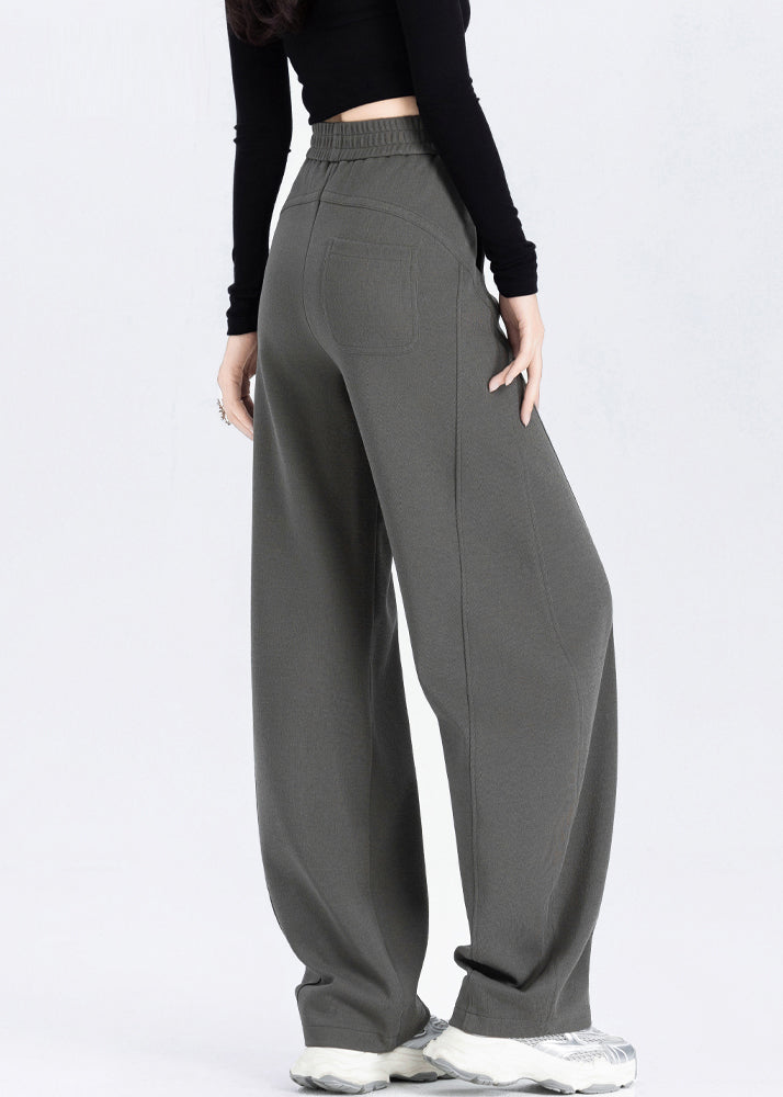 Classy Brown Elastic Waist Cotton Straight Pants Spring