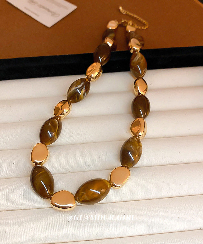 Classy Brown Elliptic Acrylic Collar Necklace