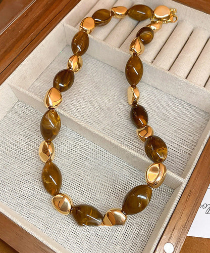 Classy Brown Elliptic Acrylic Collar Necklace